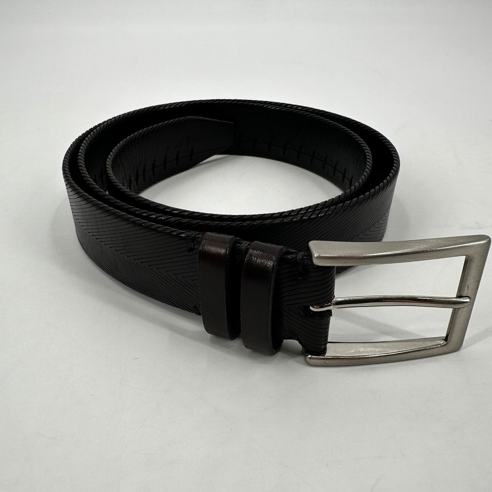 Bill Lavin Soft‎ Collections Mens Black Leather Chevron Belt Size 38 Textured